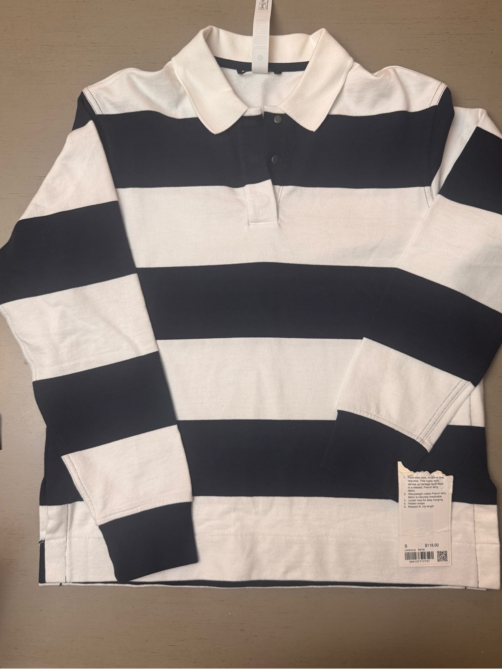 Lululemon Woman’s Size S Striped Rugby Polo - Navy& White NWOT